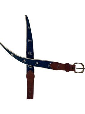 Leather Man Ltd Canvas Belt Navy Blue Anchor Brass Buckle 38 Nautical USA Made
